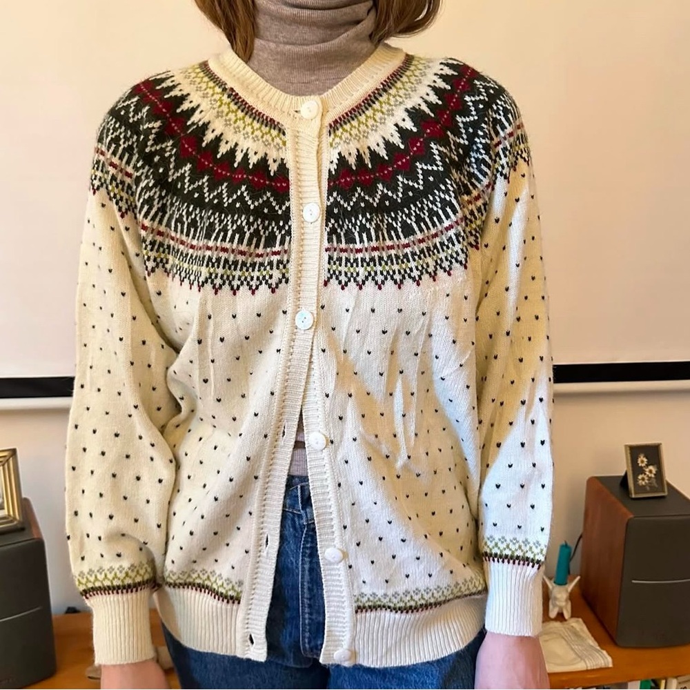 Vintage Rosalyn Fair Isle Alpine Sweater Cardigan